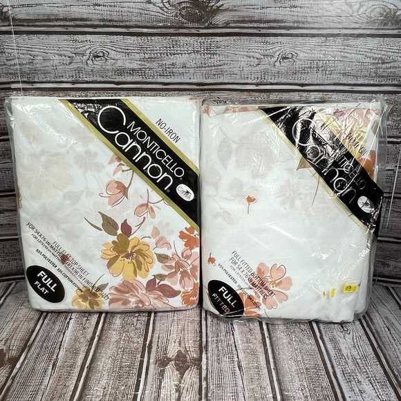 Vtg CANNON MONTICELLO Full Dbl Flat & Fitted Sheet Set Corry Brown Color Way NEW - Picture 1 of 8